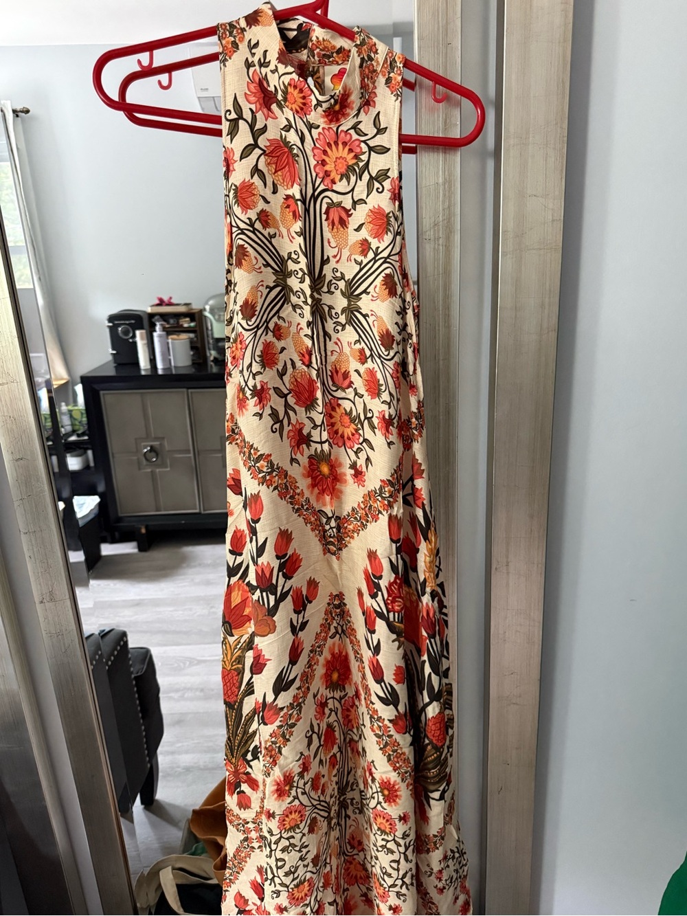 Farm Rio x Anthropologie Cream Maxi Dress with Red & Orange Floral Print